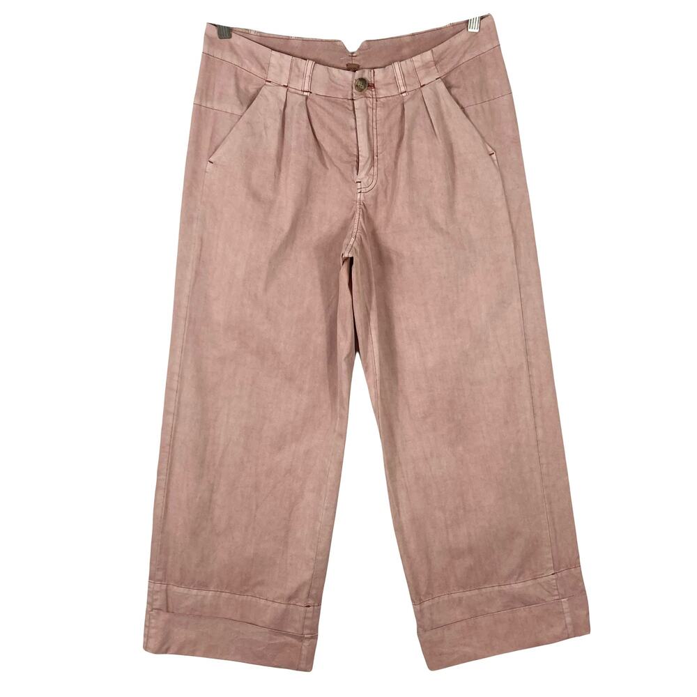 Nwot FREE PEOPLE Pants Women 10 Pink Wide-Leg High-Waist Cotton Vintage-Wash